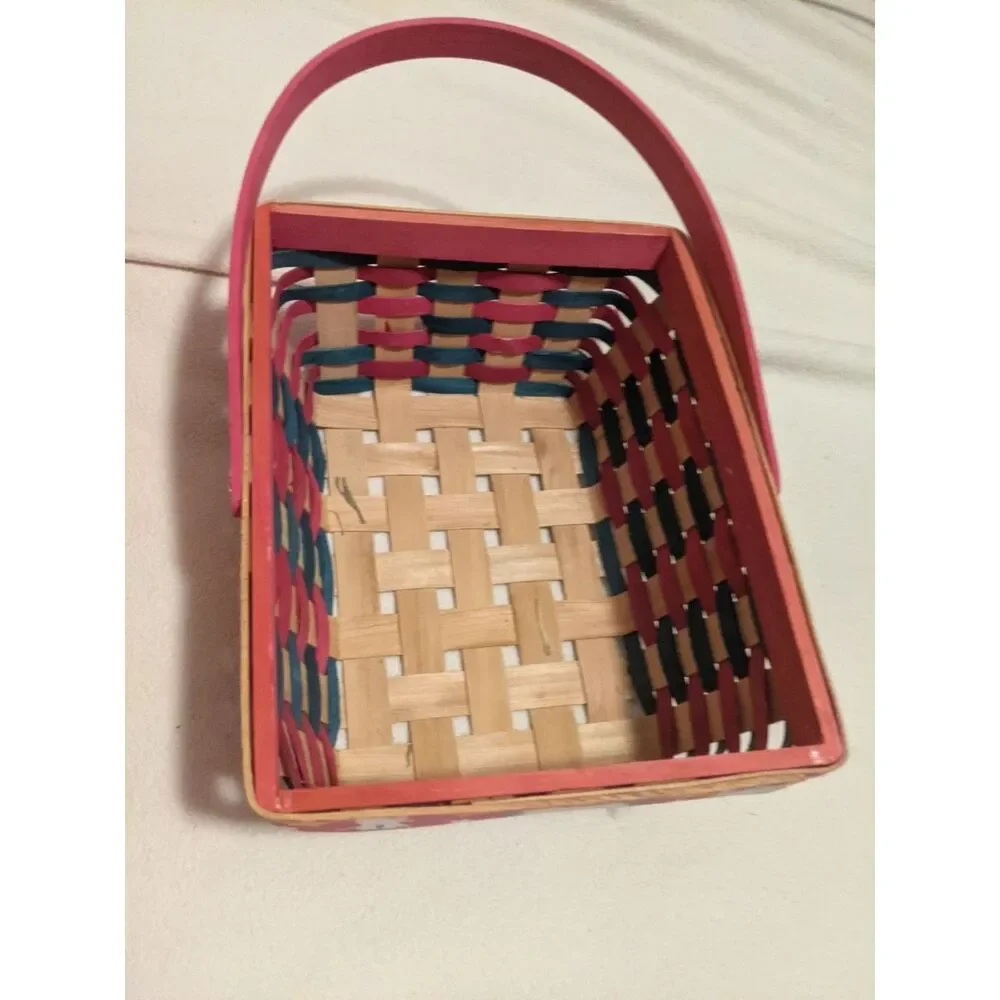 Woven Wood Unicorn & Rainbow Basket Pink Blue Kids Room Storage Decor